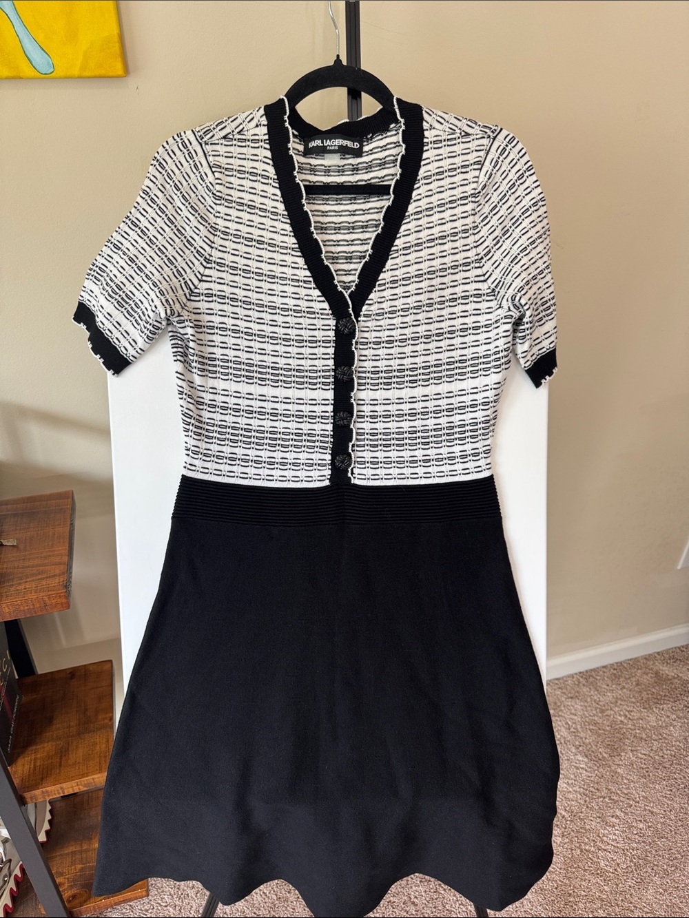 Karl Lagerfeld Black and White Knit Midi Dress